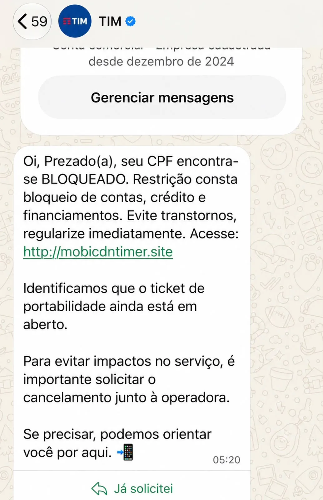 Golpe usa nome da TIM e falso bloqueio de CPF; consumidores de Criciúma ...